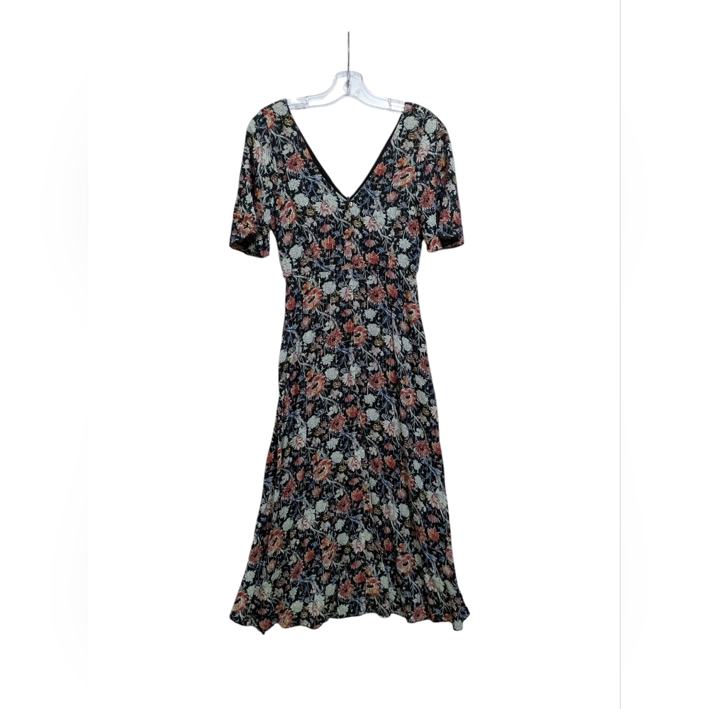 Zara Black Floral Print Midi Dress Small